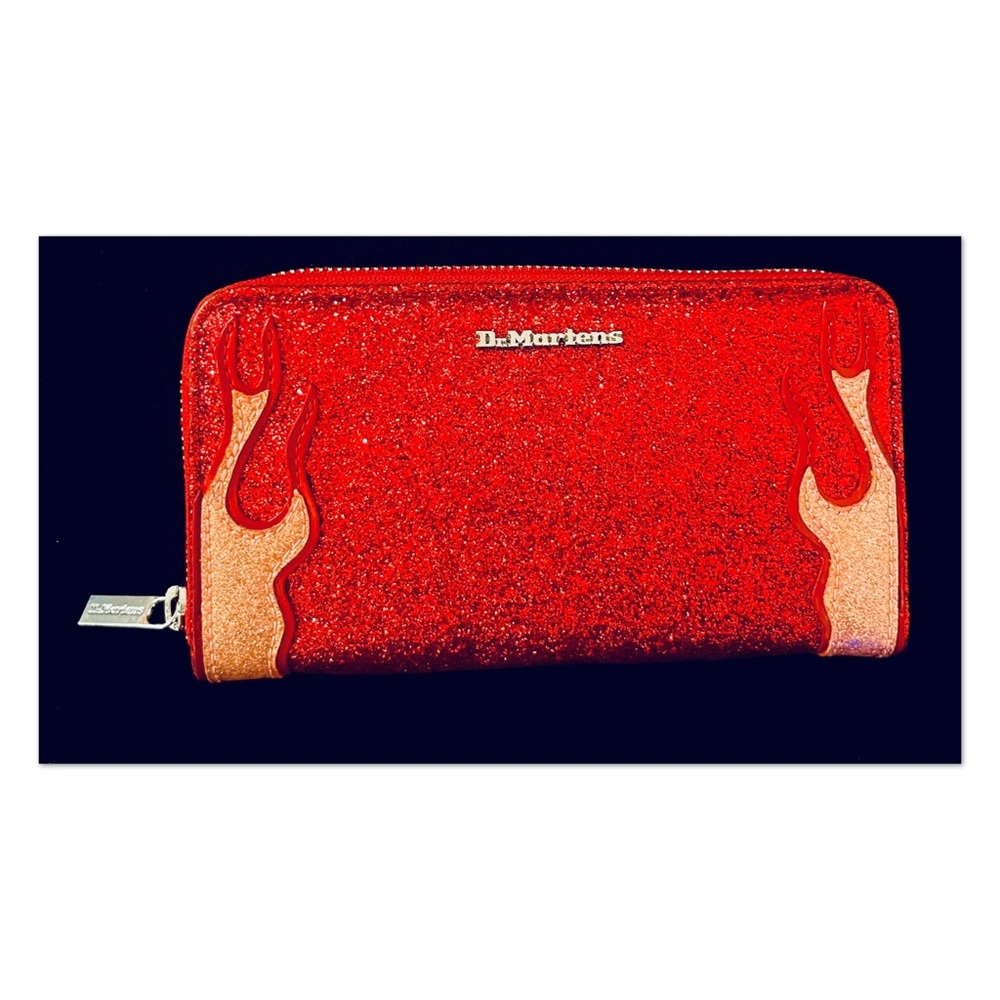 Dr.Martens red glitter wallet w/pink flames.